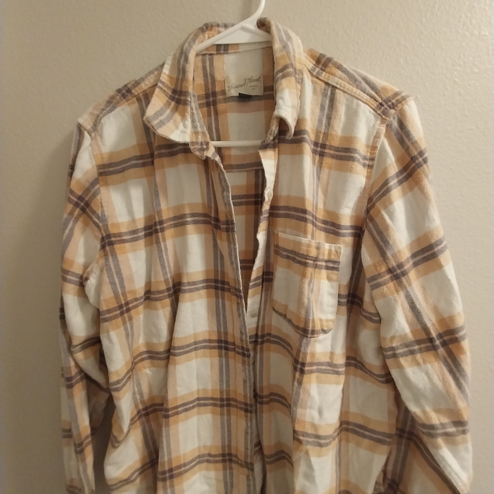 Universal Thread Plaid Button Down Shirt - White and Tan